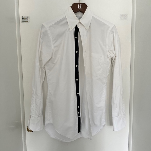 Thom Browne Men's Locker Loop Oxford Shirt w/blue grosgrain placket size 2 M - Picture 1 of 4